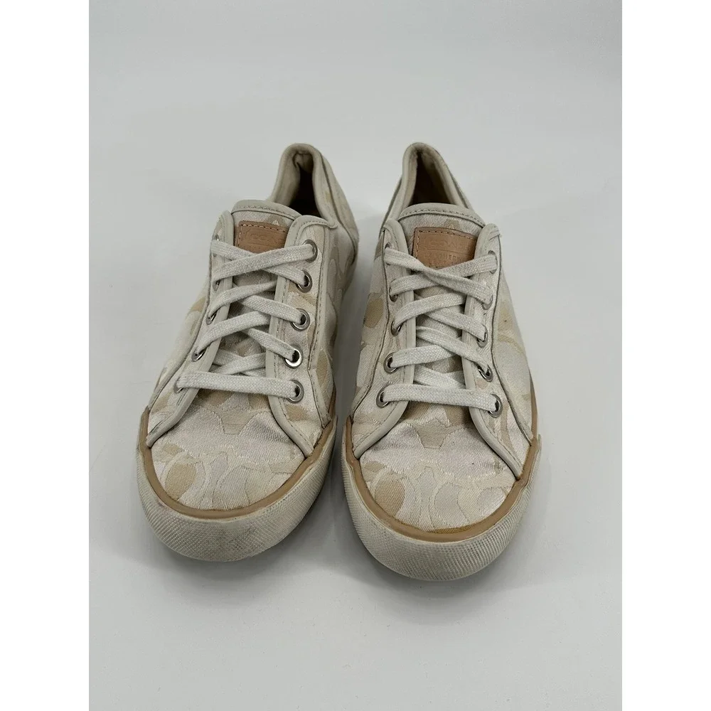 Coach Women's Beige/White Signature Print Lace Up Casual Shoes - Size 6.5B‎